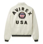 Avirex white leather jacket with AVIREX USA back design