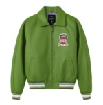 Avirex Green Icon men's leather bomber jacket front view
