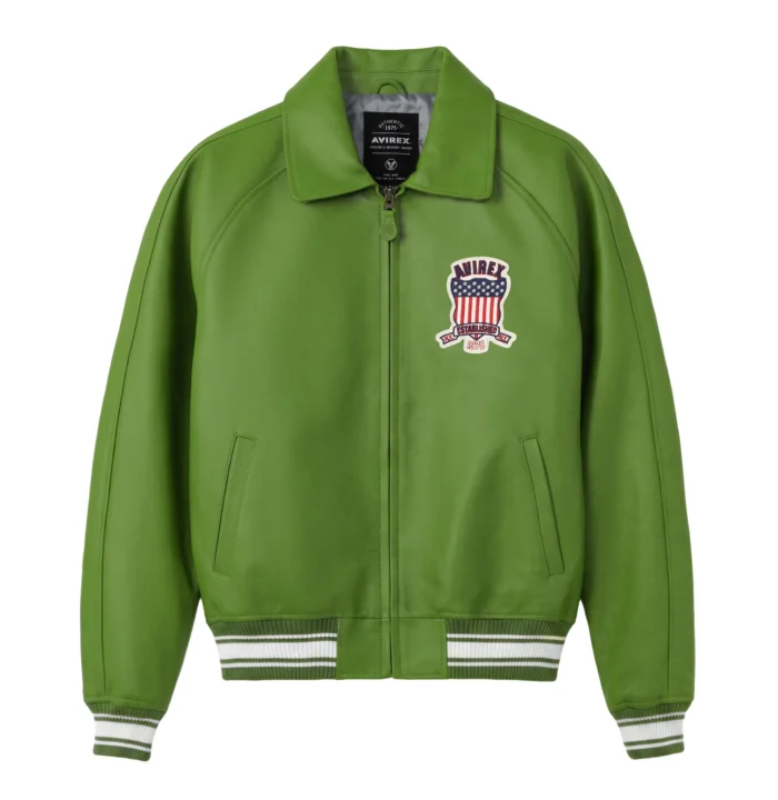 AVIREX GREEN MEN ICON JACKET Avirex Green Icon men's leather bomber jacket front view