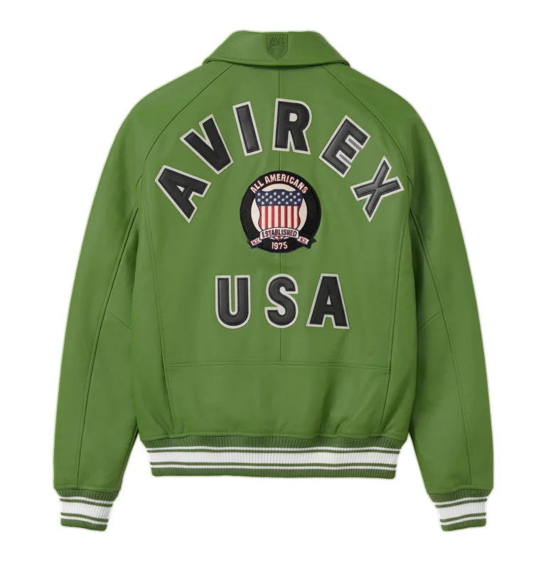Avirex Green Icon leather jacket with AVIREX USA back design