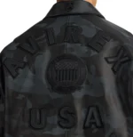 Avirex black camo leather jacket tonal AVIREX USA back patch detail