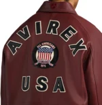 Avirex maroon varsity leather jacket AVIREX USA back detail