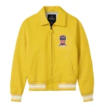 Avirex Icon yellow leather varsity bomber jacket front view