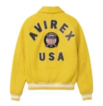 Avirex yellow leather jacket back with AVIREX USA branding