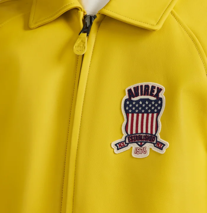 Avirex yellow leather jacket heritage chest patch detail