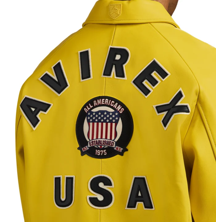 Avirex yellow varsity leather jacket AVIREX USA back detail