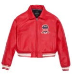 Avirex Icon Cropped Red Leather Jacket front view