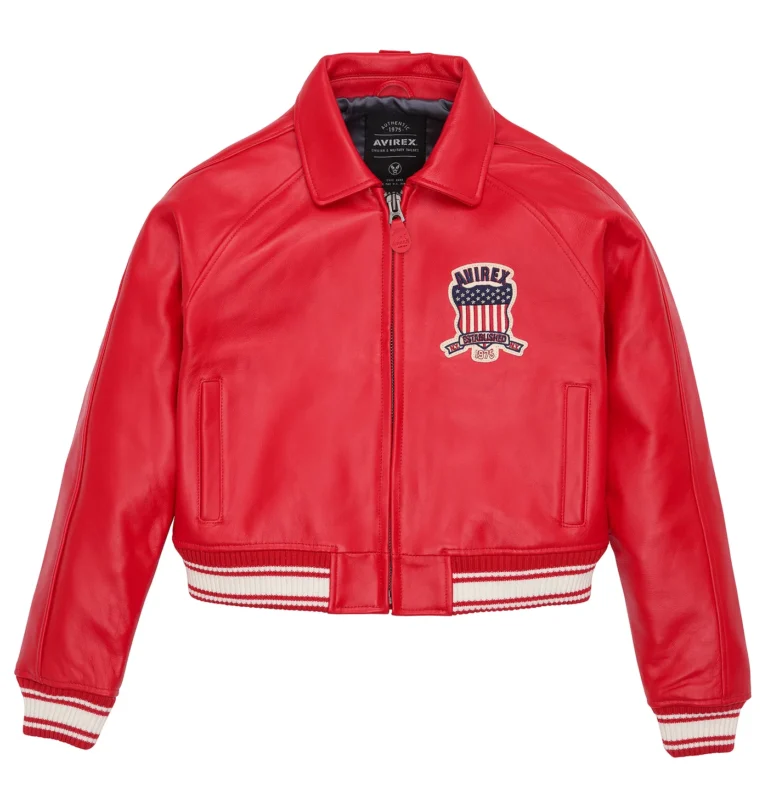 Avirex Icon Cropped Red Leather Jacket front view