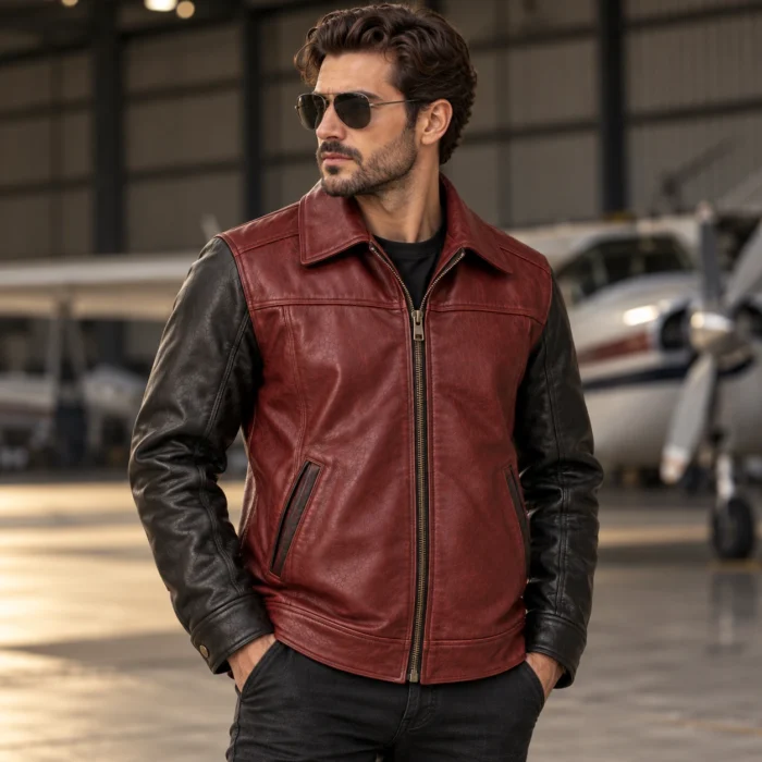 Burgundy Leather Jacket model