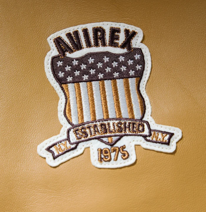 Avirex X Timberland tan leather jacket embroidered chest patch
