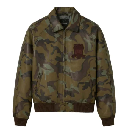 Avirex Icon camo leather bomber jacket for men front view