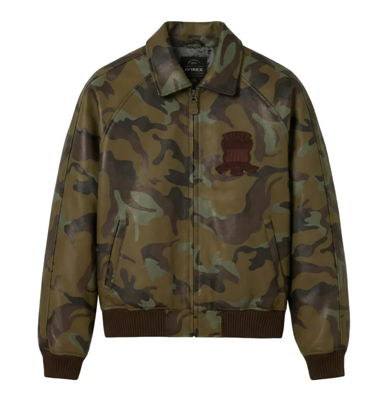 Avirex Icon camo leather bomber jacket for men front view