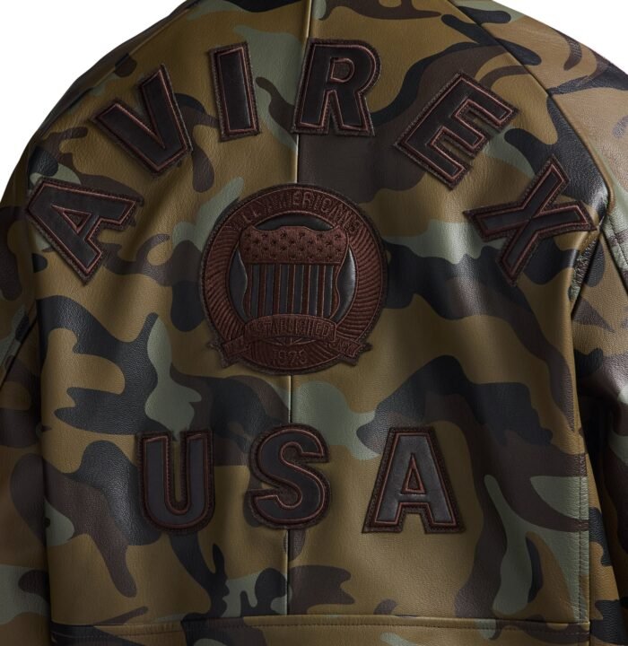 Avirex camo bomber jacket AVIREX USA appliqué back detail