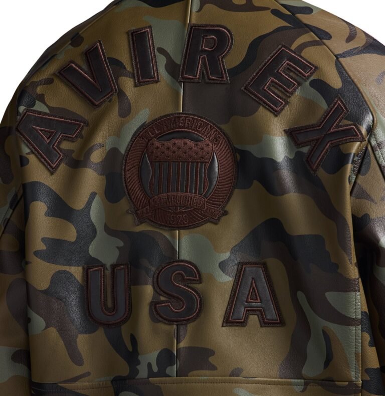 Avirex camo bomber jacket AVIREX USA appliqué back detail