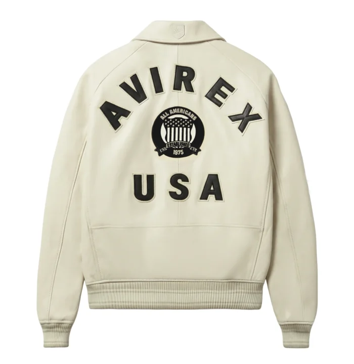 Avirex Icon beige leather jacket with AVIREX USA back design