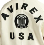 Avirex beige leather jacket AVIREX USA and All Americans back detail