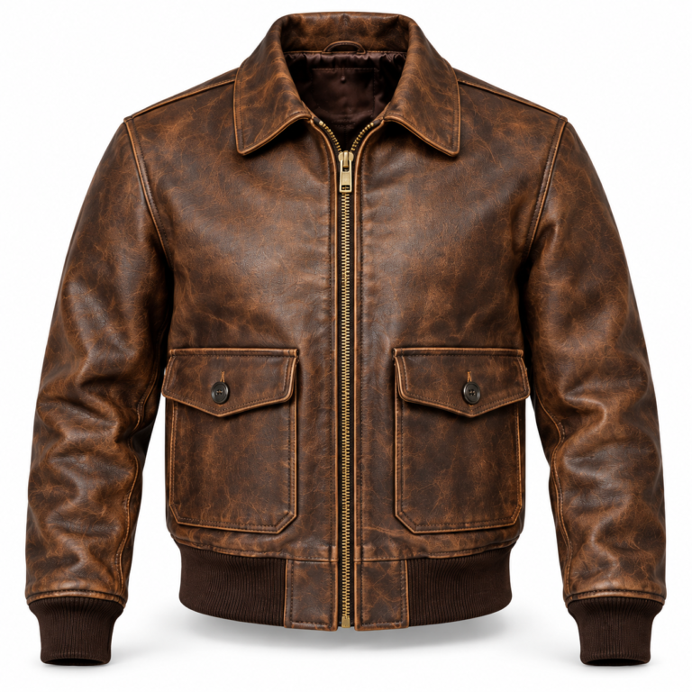 Captain Distressed Brown Men's A-2 Flight Leather Jacket | Blackstone Jackets
