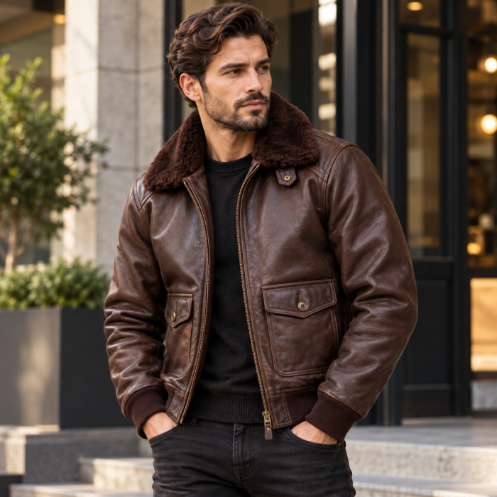 Altair Dark Chocolate Brown Men's G-1 Flight Leather Jacket | Blackstone Jackets