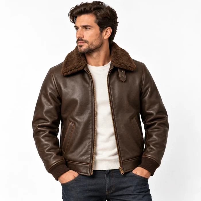 Altair Seal Brown Men's Aviator Leather Jacket | Blackstone Jackets