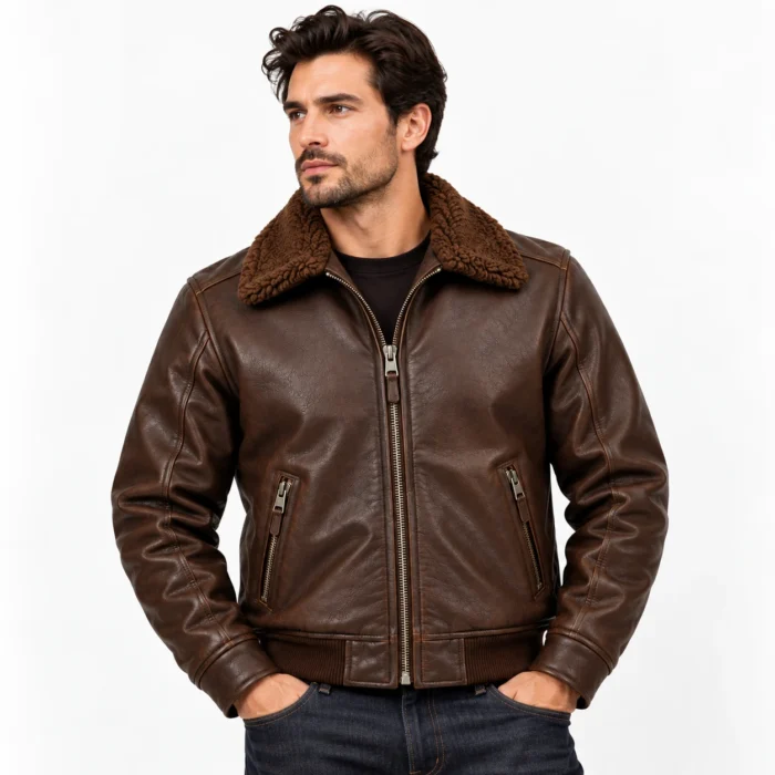Archer Dark Chocolate Brown Men's Aviator Leather Jacket | Blackstone Jackets