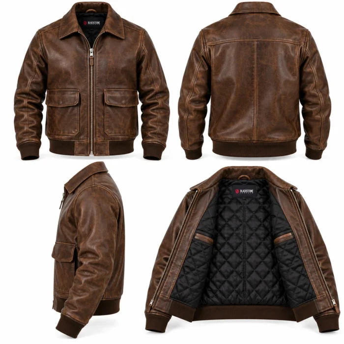 Atlas Distressed Brown Men's Aviator Leather Jacket | Blackstone Jackets