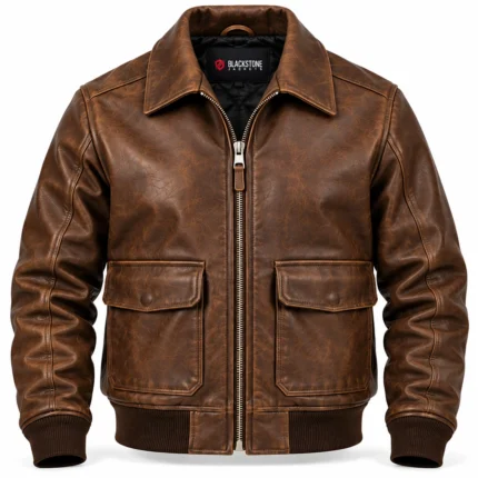 Atlas Distressed Brown Men's Aviator Leather Jacket | Blackstone Jackets