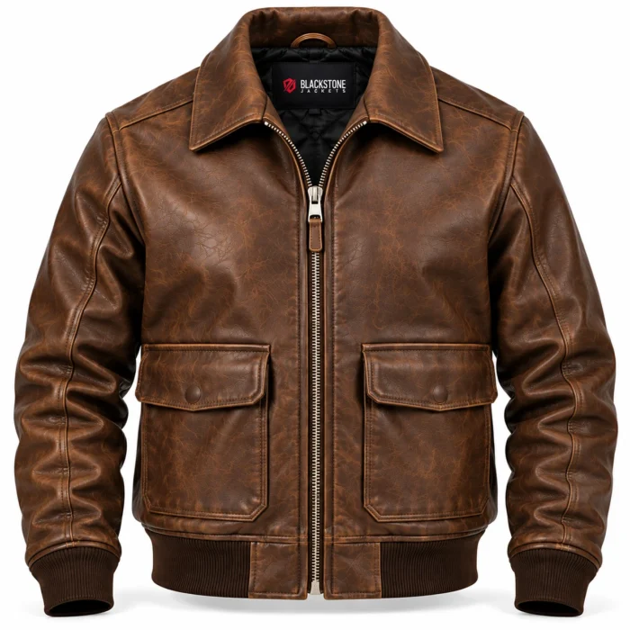 Atlas Distressed Brown Men's Aviator Leather Jacket | Blackstone Jackets