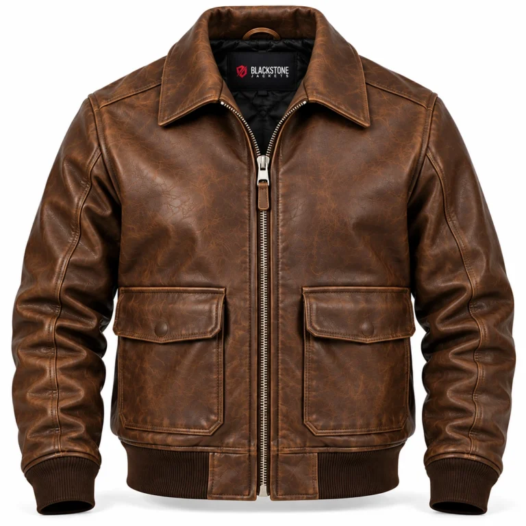 Atlas Distressed Brown Men's Aviator Leather Jacket | Blackstone Jackets