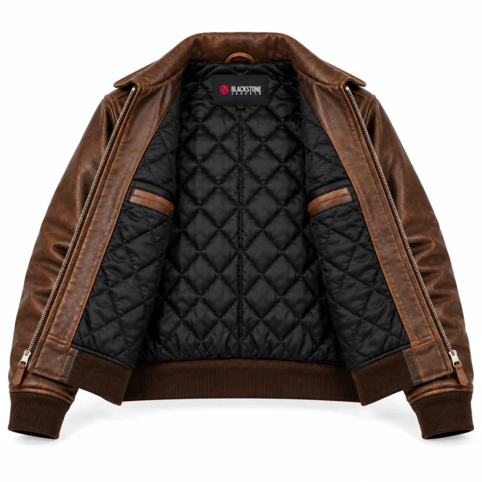 Atlas Distressed Brown Men's Aviator Leather Jacket | Blackstone Jackets