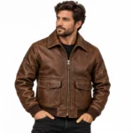 Atlas Distressed Brown Men's Aviator Leather Jacket | Blackstone Jackets