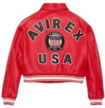 Avirex Icon Cropped Red Leather Jacket back view
