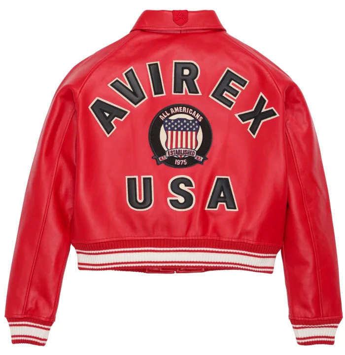Avirex Icon Cropped Red Leather Jacket back view