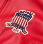 Avirex Icon Cropped Red Leather Jacket closeup view