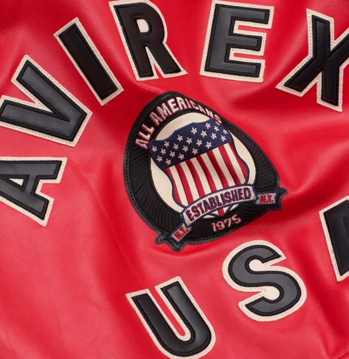 Avirex Icon Cropped Red Leather Jacket back closeup view