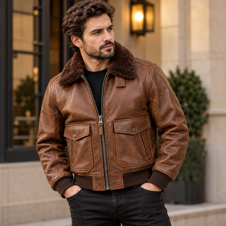Liberty Medium Brown Men's G-1 Flight Leather Jacket | Blackstone Jackets