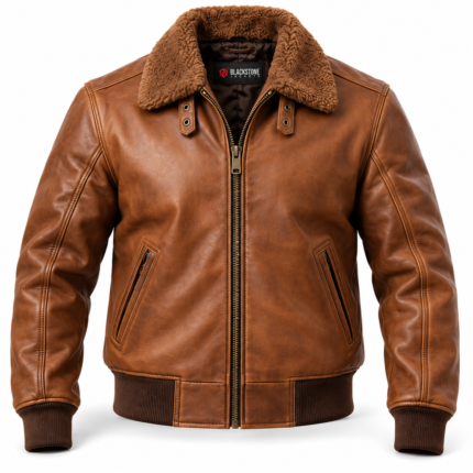 Orion Light Tobacco Brown Men's Aviator Leather Jacket | Blackstone Jackets