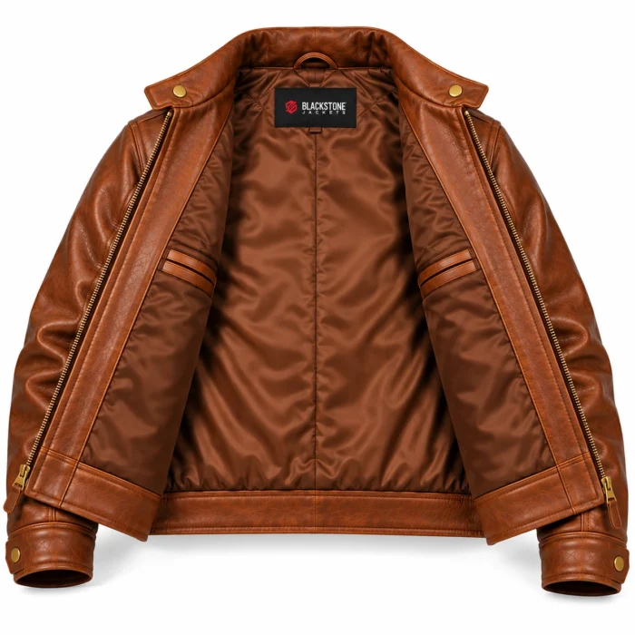 Baron Cognac Brown Men's Aviator Leather Jacket | Blackstone Jackets
