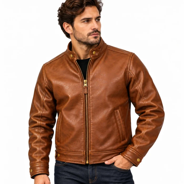 Baron Cognac Brown Men's Aviator Leather Jacket | Blackstone Jackets
