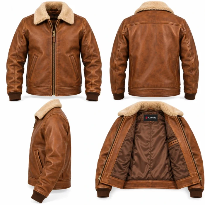 Beacon Light Tobacco Brown Men's Aviator Leather Jacket | Blackstone Jackets