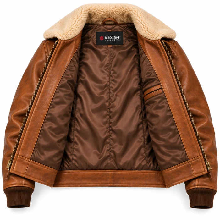 Beacon Light Tobacco Brown Men's Aviator Leather Jacket | Blackstone Jackets