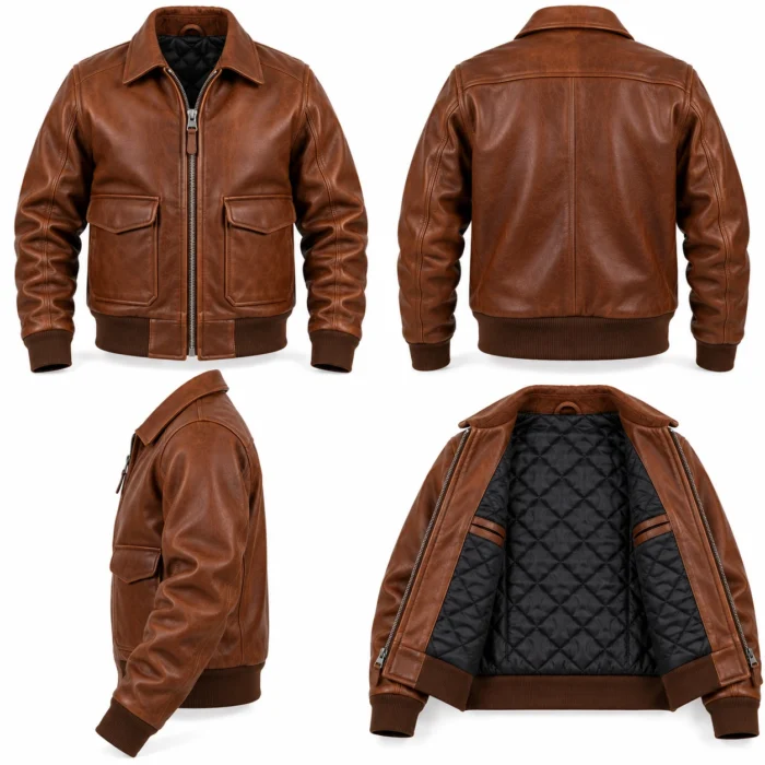 Bravo Russet Brown Men's Aviator Leather Jacket | Blackstone Jackets