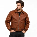 Bravo Russet Brown Men's Aviator Leather Jacket | Blackstone Jackets