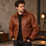 Aero Russet Brown Men's A-2 Flight Leather Jacket | Blackstone Jackets
