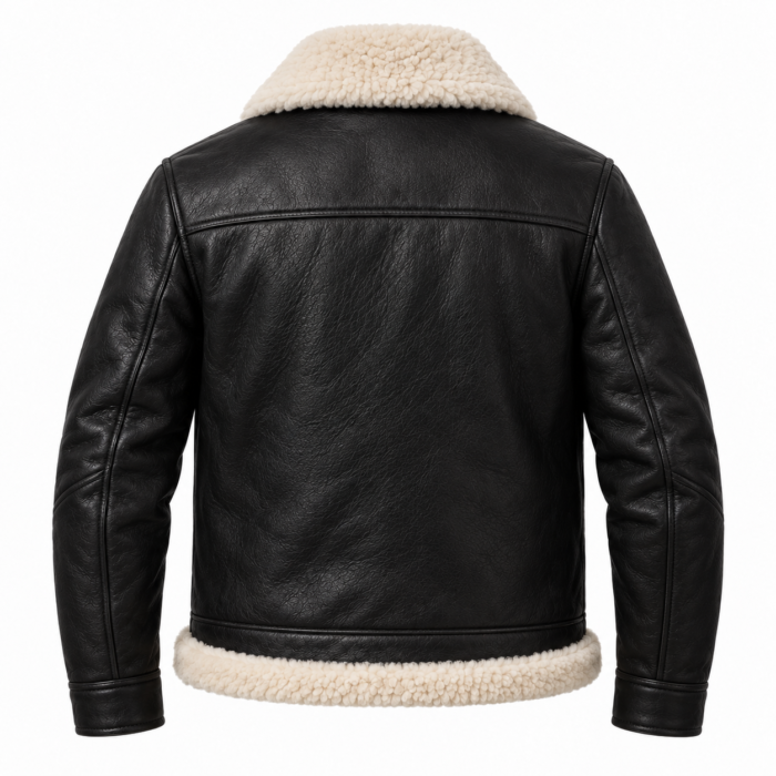 Captain Black / Ivory Men's Leather Shearling-Trim Aviator | Blackstone Jackets