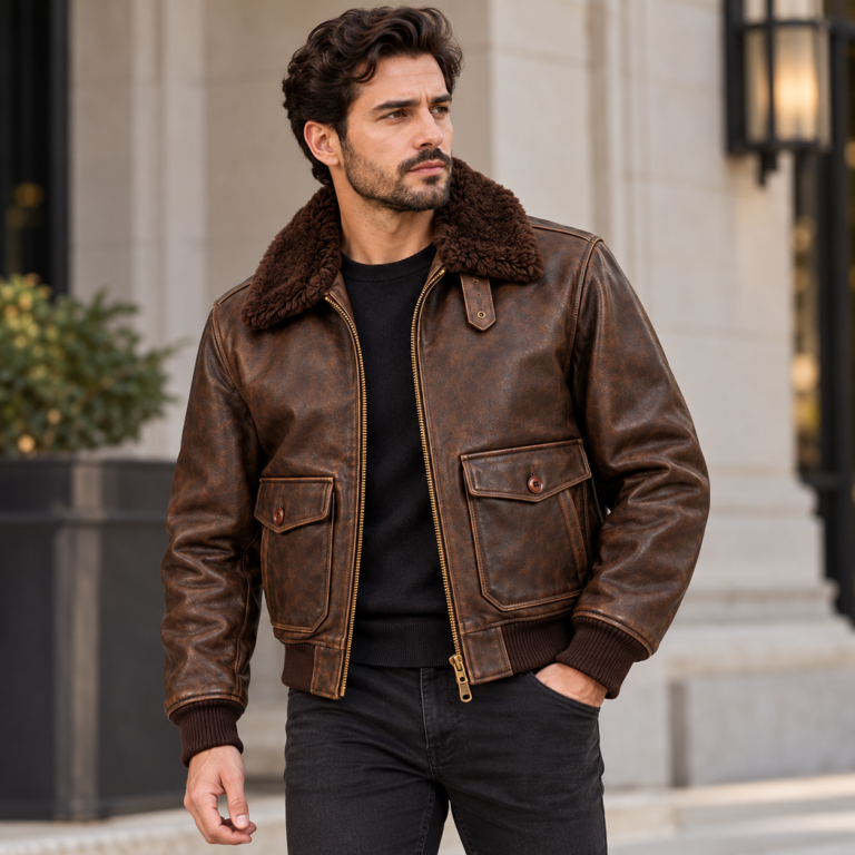 Falcon Seal Brown Men's G-1 Flight Leather Jacket | Blackstone Jackets