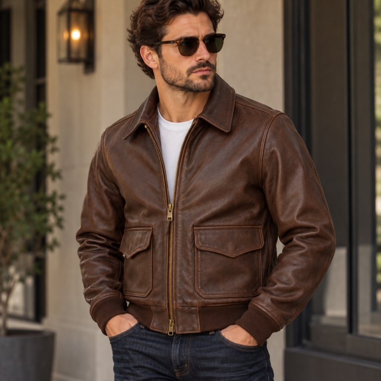 Archer Dark Brown Men's A-2 Flight Leather Jacket | Blackstone Jackets