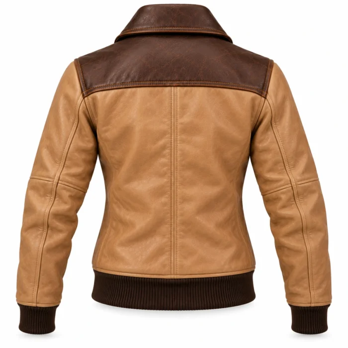 Eclipse Sand / Chocolate Women's Leather Minimal Two-Tone Aviator | Blackstone Jackets - Image 2