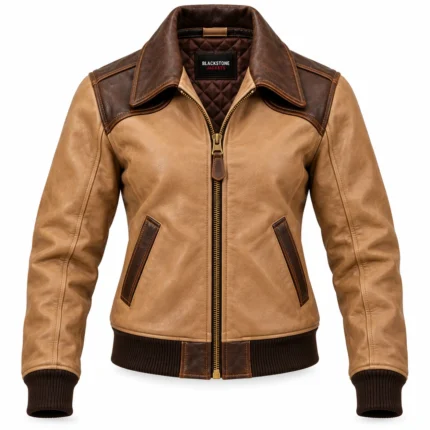 Eclipse Sand / Chocolate Women's Leather Minimal Two-Tone Aviator | Blackstone Jackets