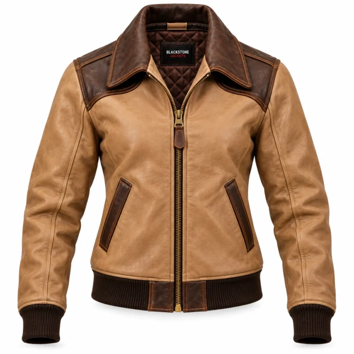 Eclipse Sand / Chocolate Women's Leather Minimal Two-Tone Aviator | Blackstone Jackets
