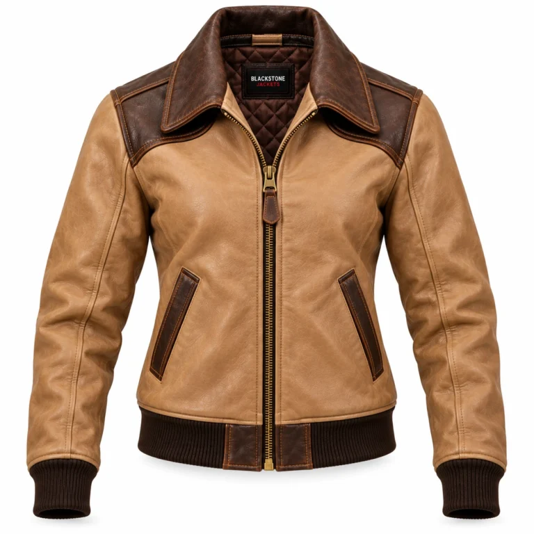 Eclipse Sand / Chocolate Women's Leather Minimal Two-Tone Aviator | Blackstone Jackets